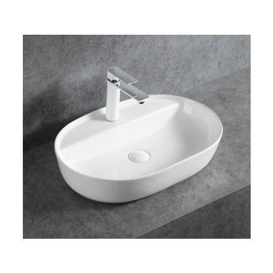 Umywalka nablatowa – 60cm owalna, z półką i otworem na baterię, z przelewem. Elegancka i funkcjonalna ceramika do większych łazienek.